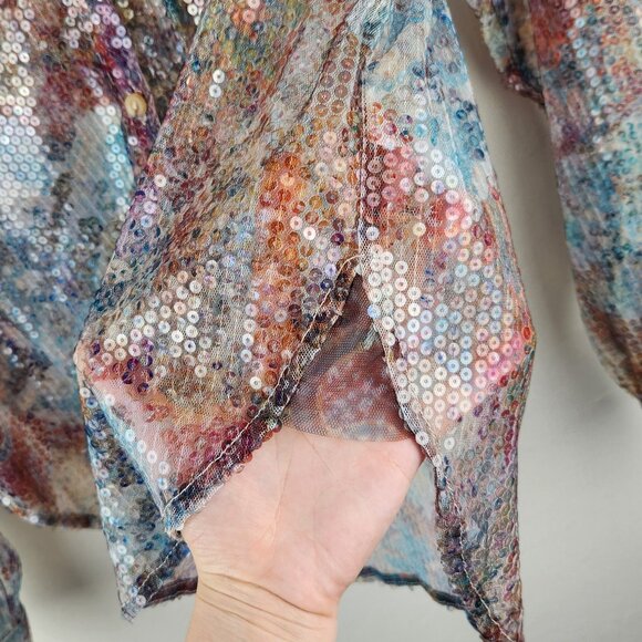 NWOT Anthropologie Pilcro Multicolored Floral Sequin Button Up Shirt Top sz S - Picture 8 of 12
